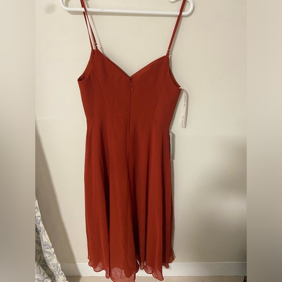 Azazie - Rust A-Line V-Neck Chiffon Dress - Picture 4 of 4